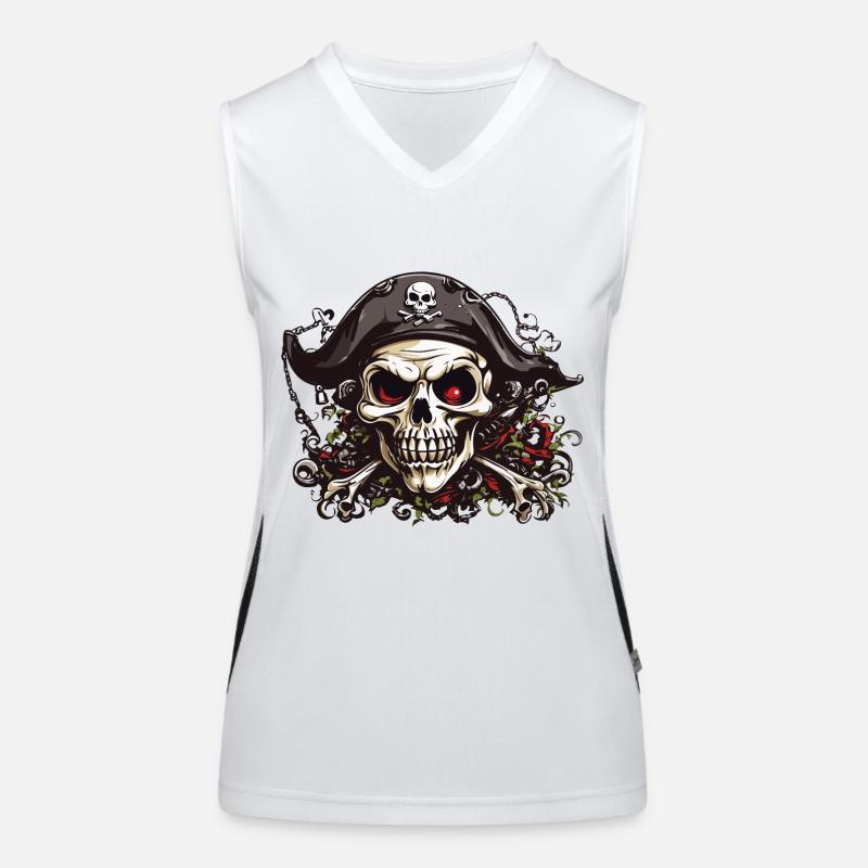 Jolly Roger Pirate Halloween tête de mort Design Débardeur respirant contrasté Femme