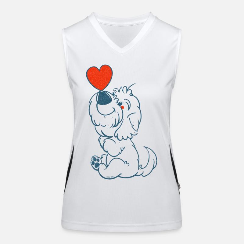 cockapoo Thor with heart in blue line drawing Women's Functional Contrast Tank Top