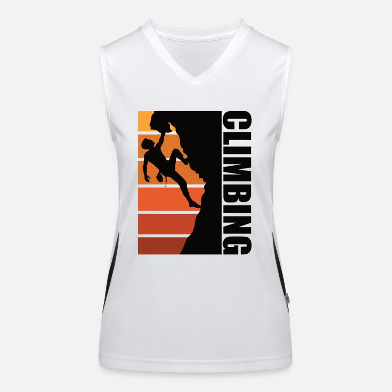 Climbers on rocks while bouldering on a climbing tour Women's Functional Contrast Tank Top