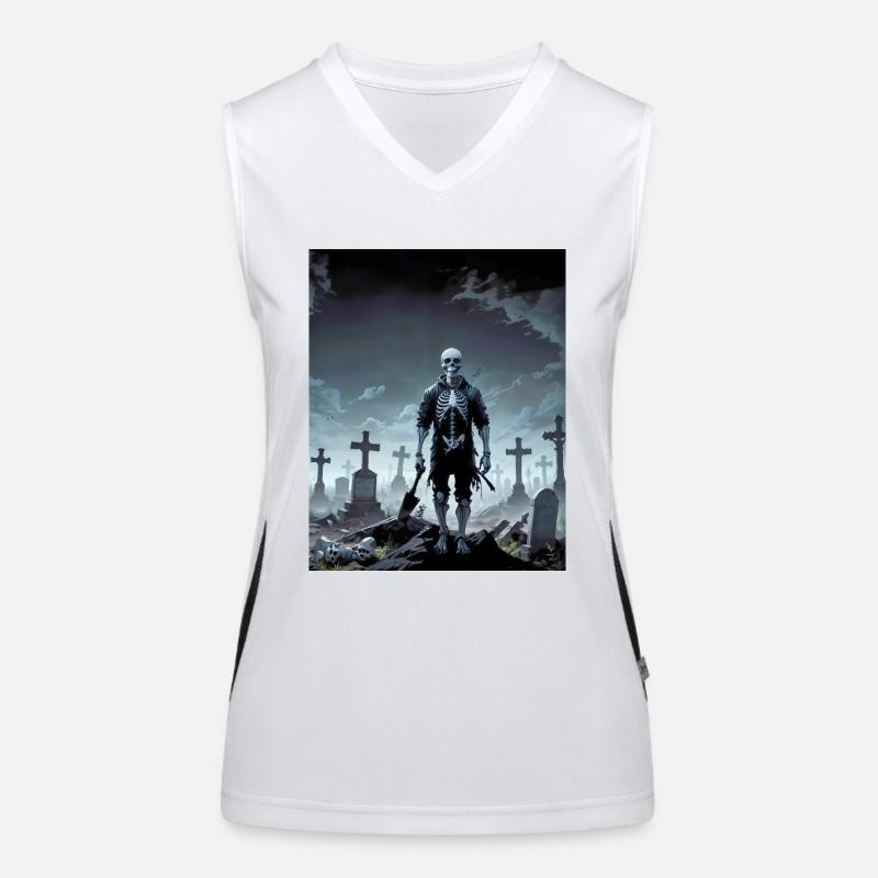evil skeleton at a cemetery monster dark horror Women's Functional Contrast Tank Top