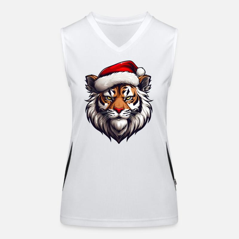 Tigre de Noël avec chapeau de Père Noël Débardeur respirant contrasté Femme