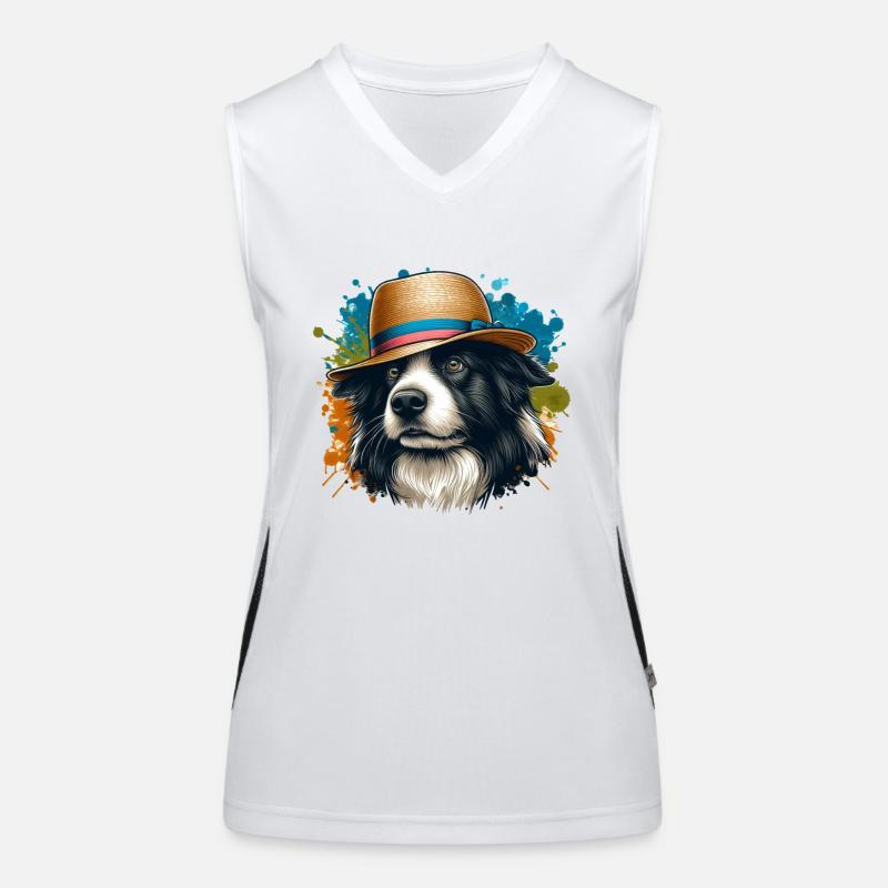 Border Collie Drawing + Splash Background Women's Functional Contrast Tank Top