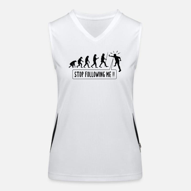 Stop Following Me!! Human Evolution Humor Women's Functional Contrast Tank Top