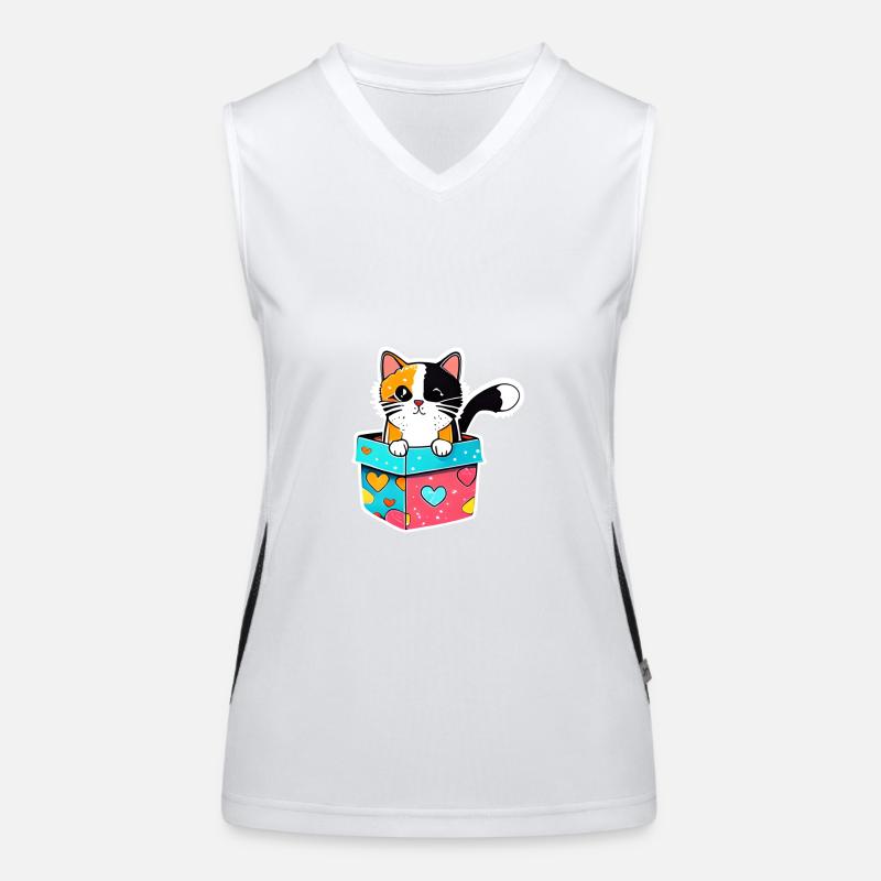 An orange cat in a box, with its luminous Women's Functional Contrast Tank Top