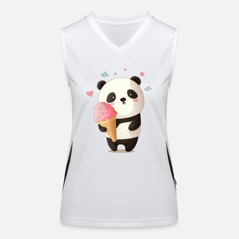 Niedlicher Panda Bär mit rosa Eiscrem Funktionelles Kontrast-Tank Top für Frauen
