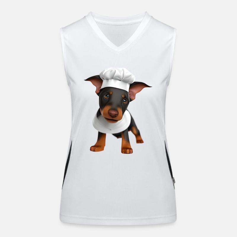 Dobermann Gastronom Hund Köche Dobermannwelpe Funktionelles Kontrast-Tank Top für Frauen
