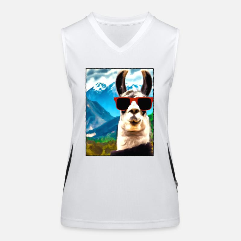 Lama Portrait Mountain Geschenk Funktionelles Kontrast-Tank Top für Frauen