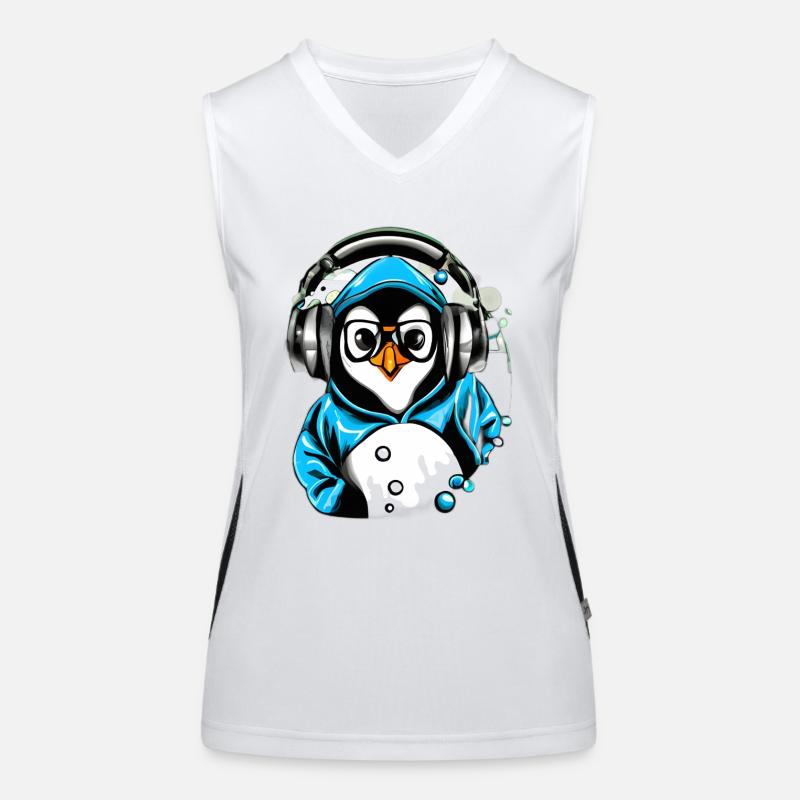 Pinguin mit blauen Pullover Funktionelles Kontrast-Tank Top für Frauen