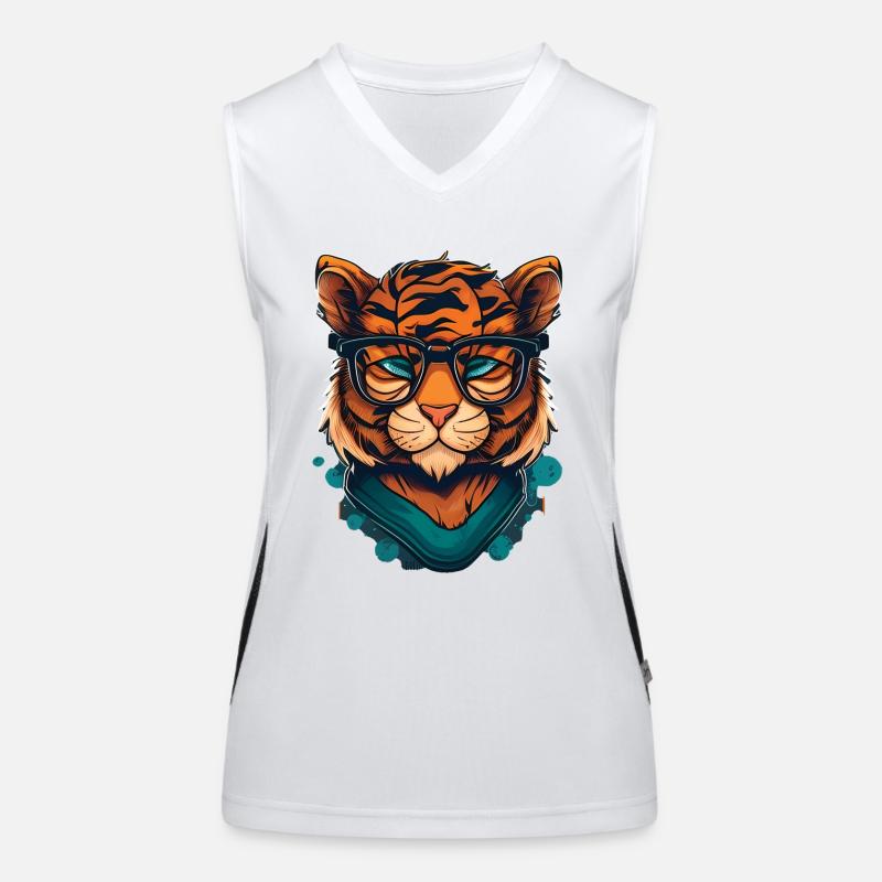 Tiger als Nerd mit Buch Funktionelles Kontrast-Tank Top für Frauen