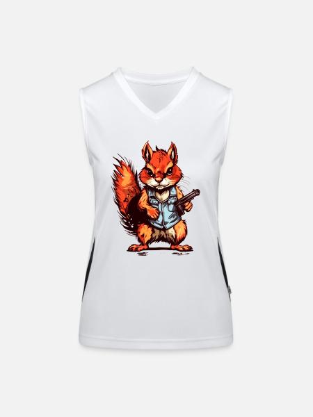 Eichhörnchen als bewaffneter Söldner - Funktionelles Kontrast-Tank Top für Frauen - Weiß/Schwarz - Vorne