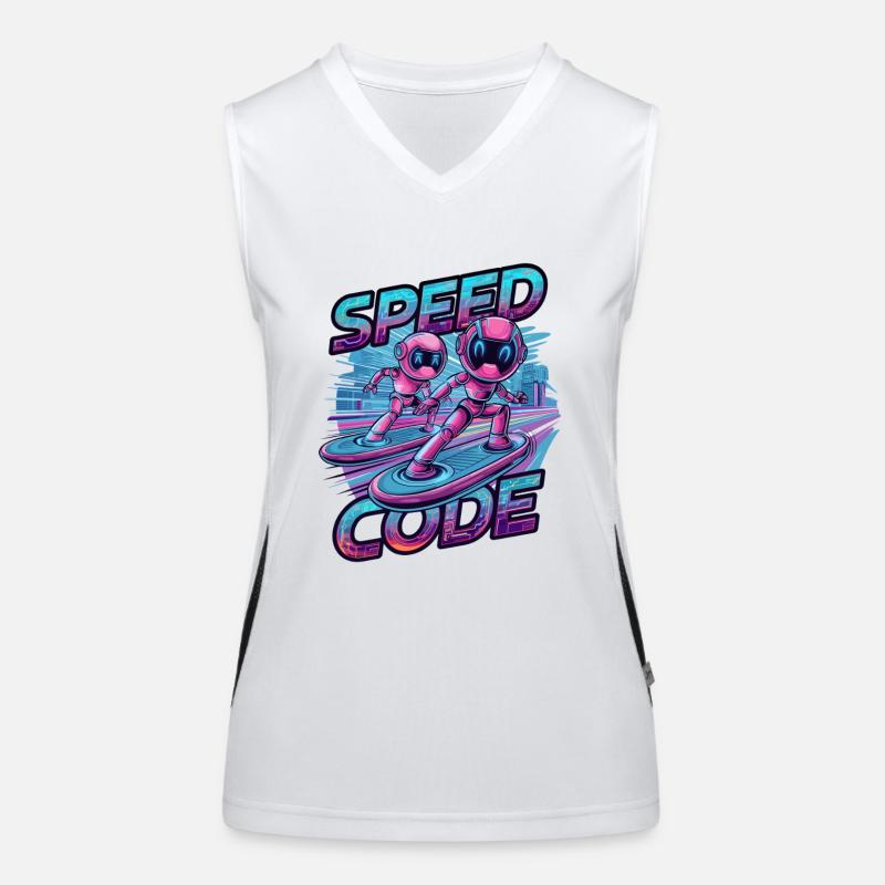 Speed Code Cyberpunk Roboter Surfen Tech Kunst Funktionelles Kontrast-Tank Top für Frauen