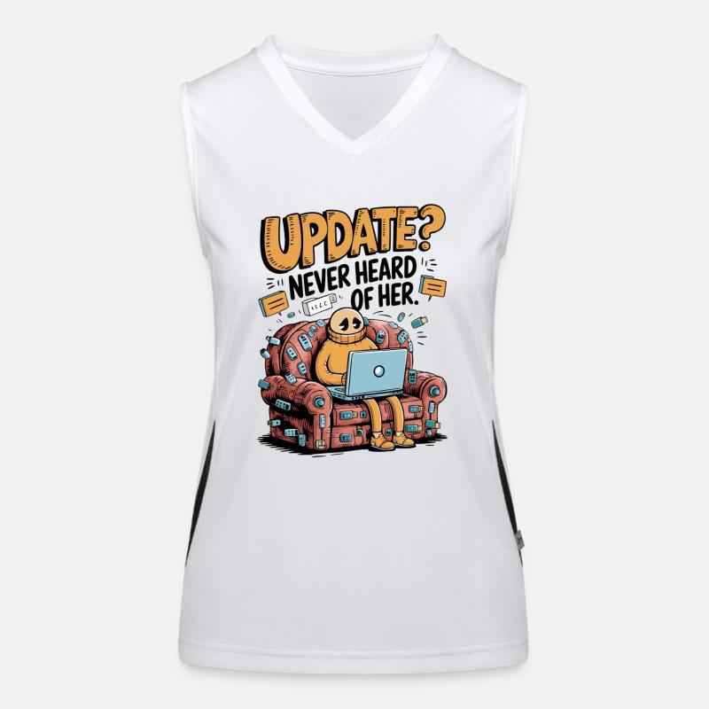 Update Overload – Funny Tech Couch Potato Design Women's Functional Contrast Tank Top