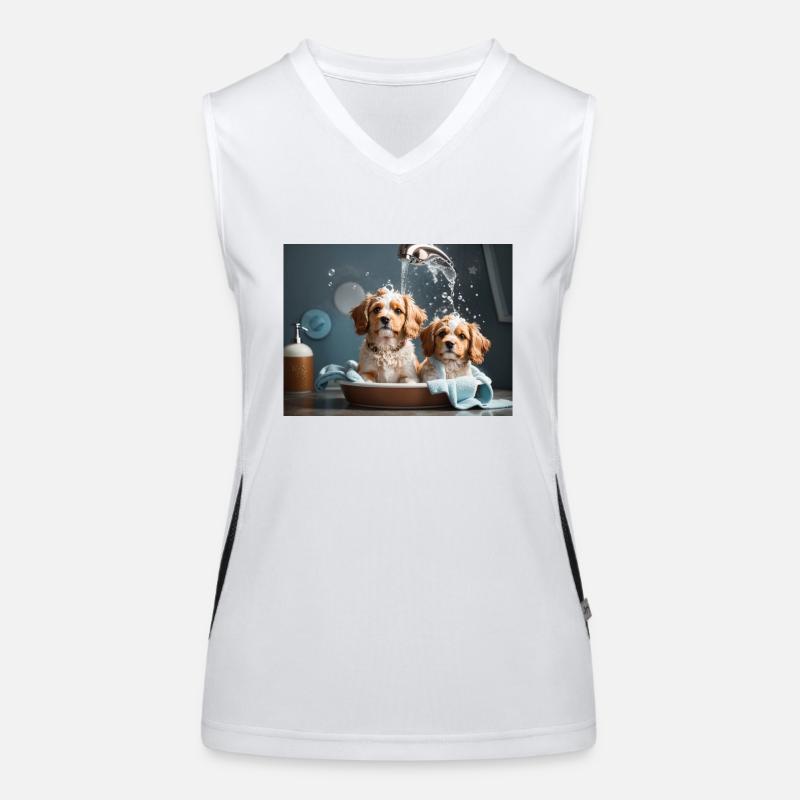 dogs bathing Women's Functional Contrast Tank Top