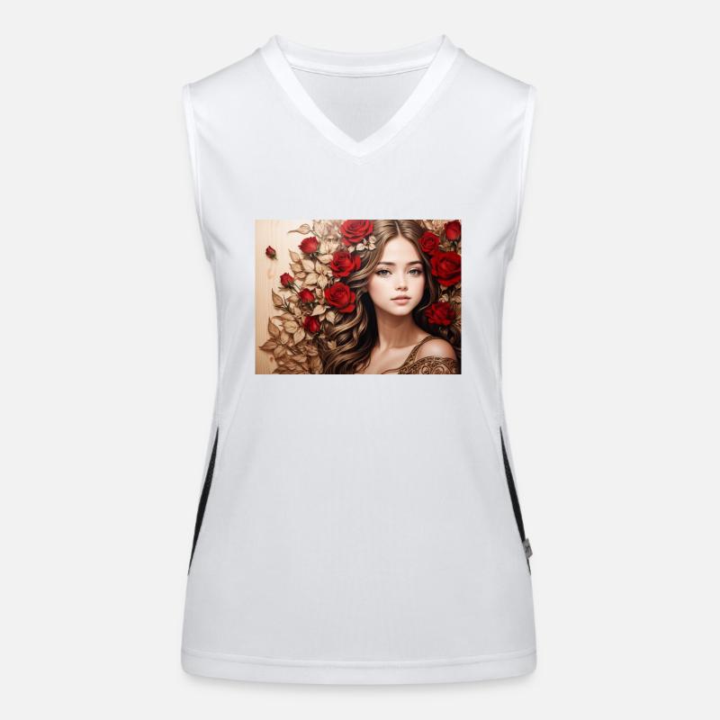 Mädchen mit roter Rose Funktionelles Kontrast-Tank Top für Frauen