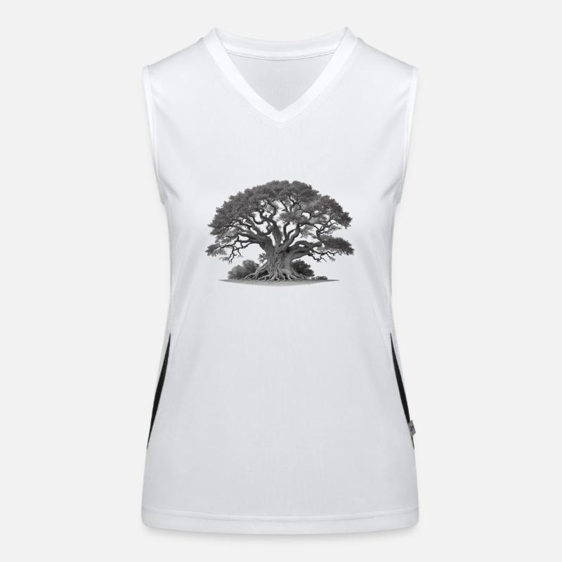 Old tree oak with roots and many branches Women's Functional Contrast Tank Top