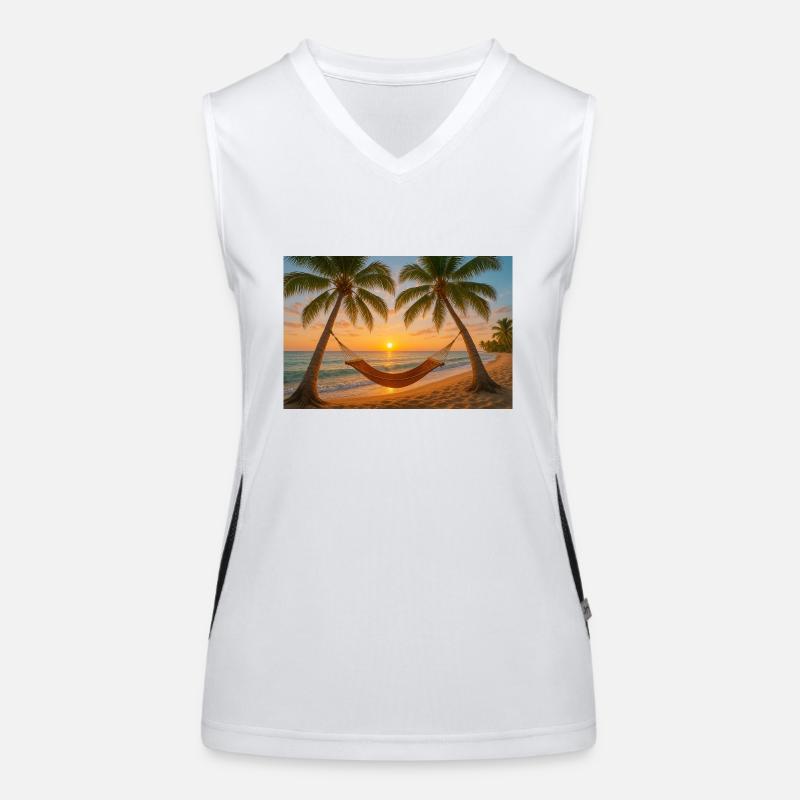 Palmen, Hängematte und Strand Funktionelles Kontrast-Tank Top für Frauen
