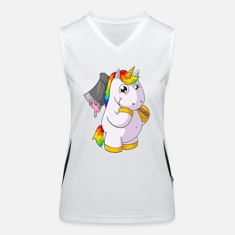 Comic Einhorn mit Axt Funktionelles Kontrast-Tank Top für Frauen
