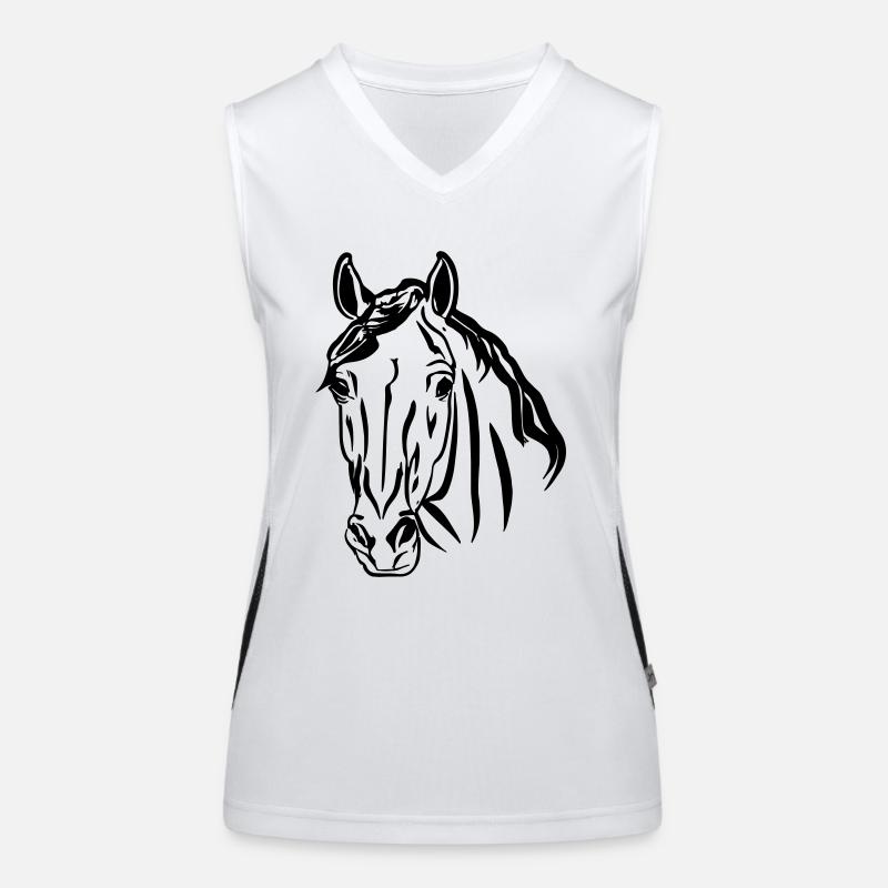 Pferd Illustration Line Art Geschenkidee Funktionelles Kontrast-Tank Top für Frauen