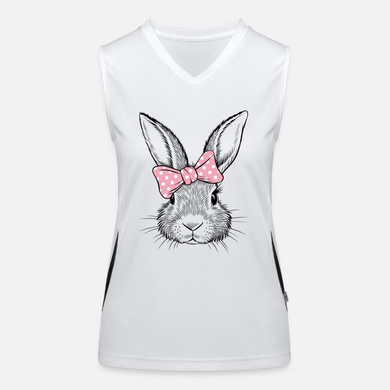Rabbit with pink bow Women's Functional Contrast Tank Top