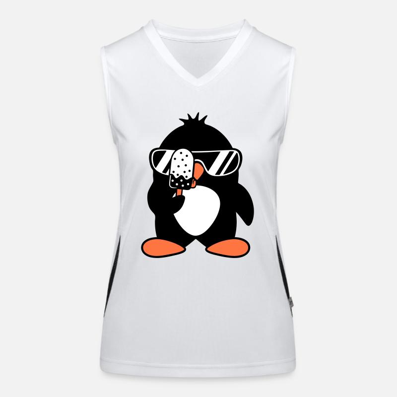 Penguin licking popsicles eating cream delicious Women's Functional Contrast Tank Top