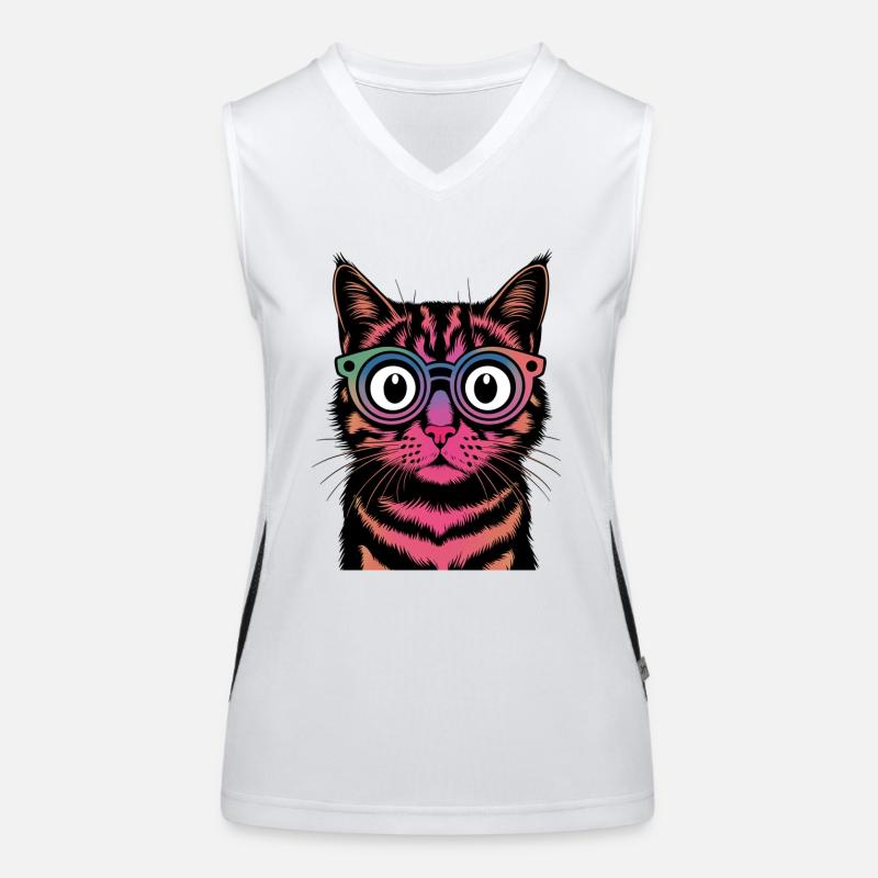 Regenbogen-Katze mit Brille Funktionelles Kontrast-Tank Top für Frauen