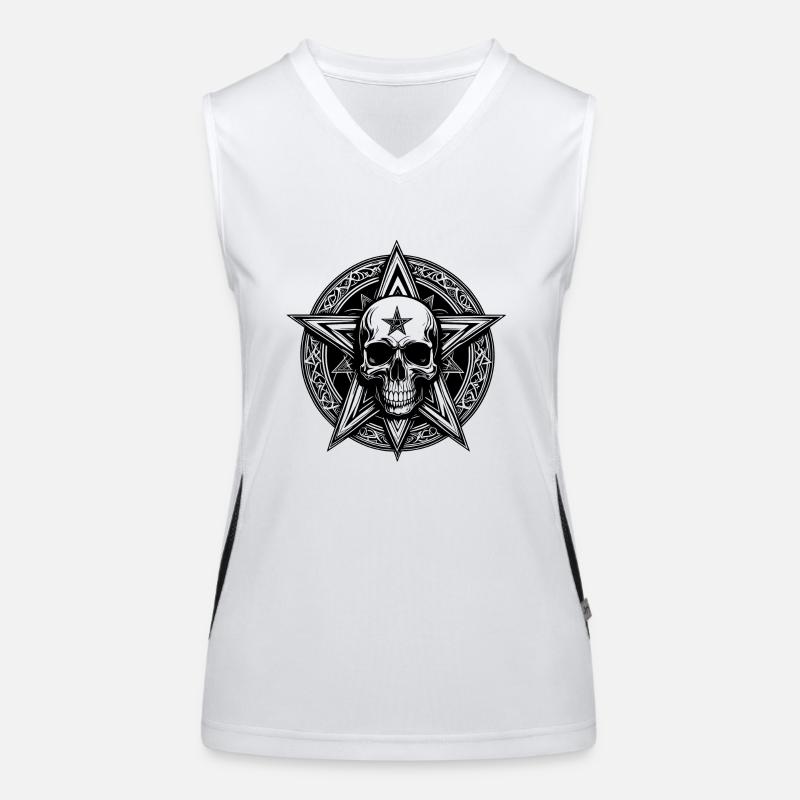 Skull with pentagram as line drawing Women's Functional Contrast Tank Top