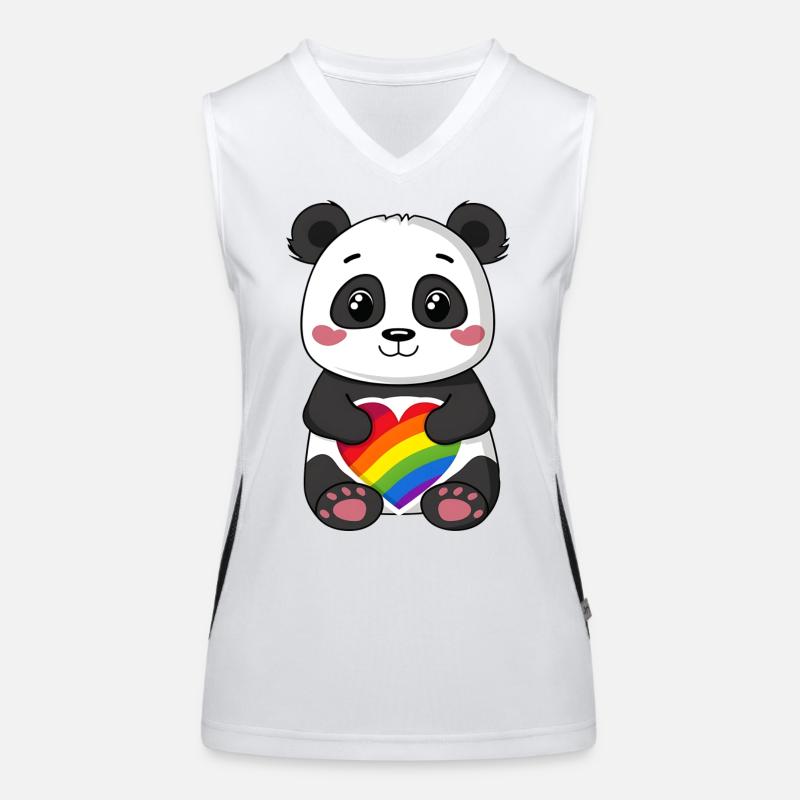 Panda Cartoon holding a Pride Rainbow Heart Women's Functional Contrast Tank Top