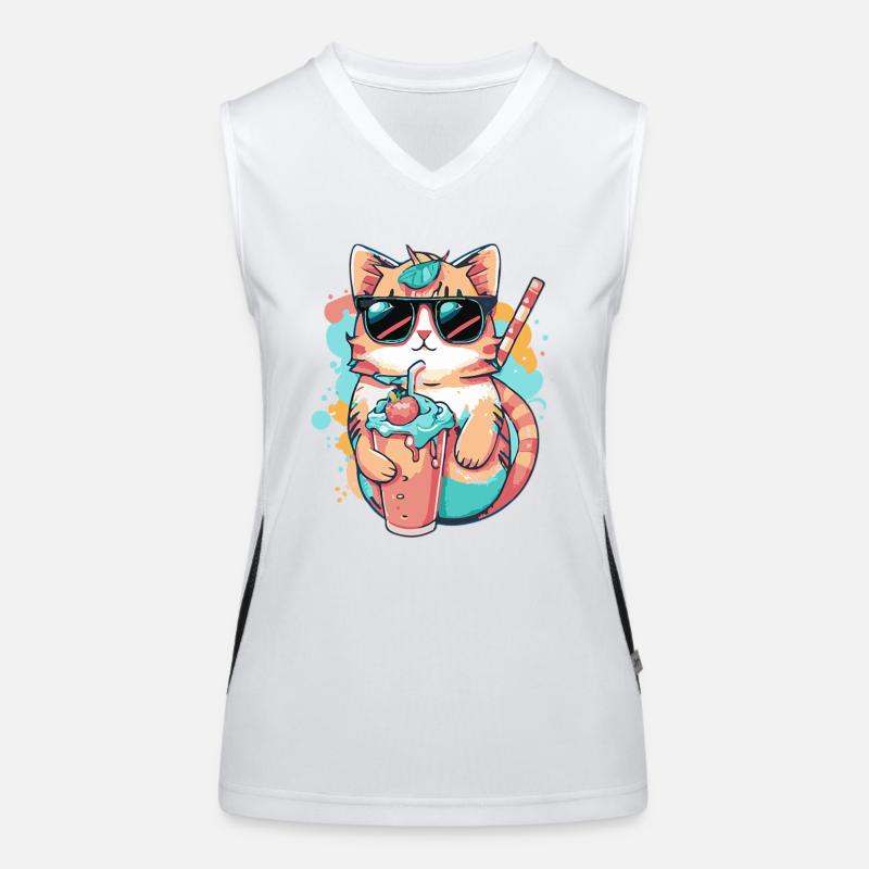 Refreshing design: A cat with sunglasses Women's Functional Contrast Tank Top