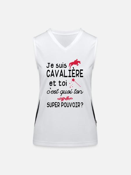 je suis cavalière / cadeau humour cavalière - Débardeur respirant contrasté Femme - blanc/noir - Devant