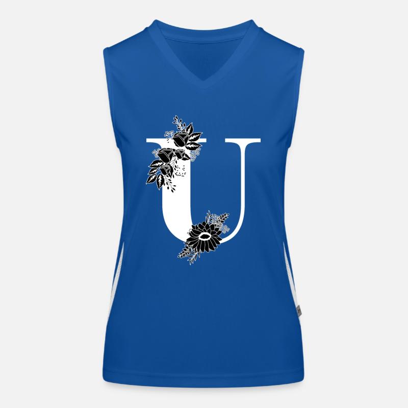 Schwarzer und weißer Blumen-U-Buchstabe Funktionelles Kontrast-Tank Top für Frauen