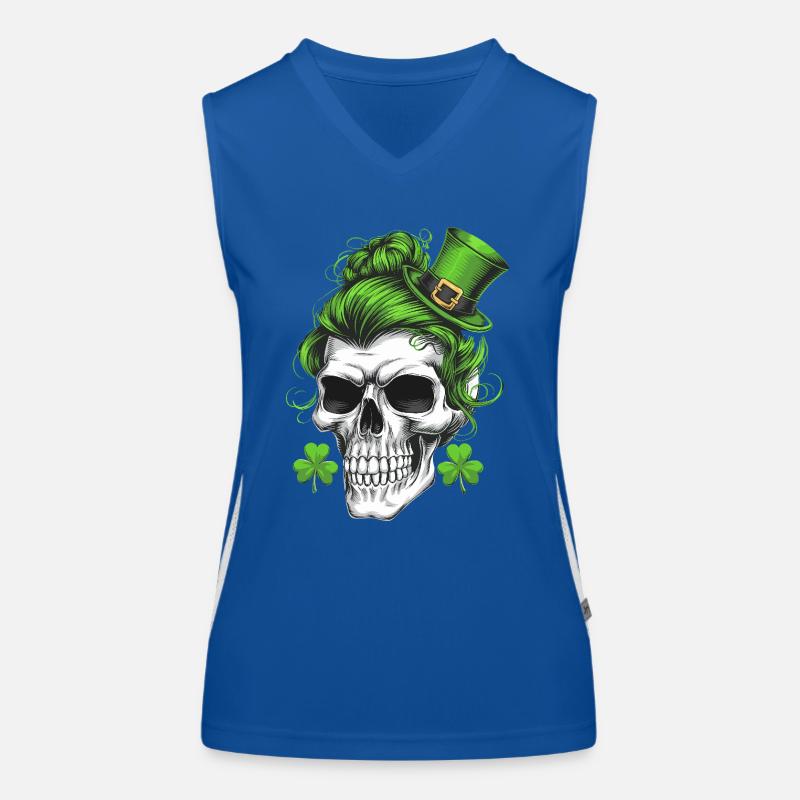 St. Patrick's Day skull with green hair Women's Functional Contrast Tank Top