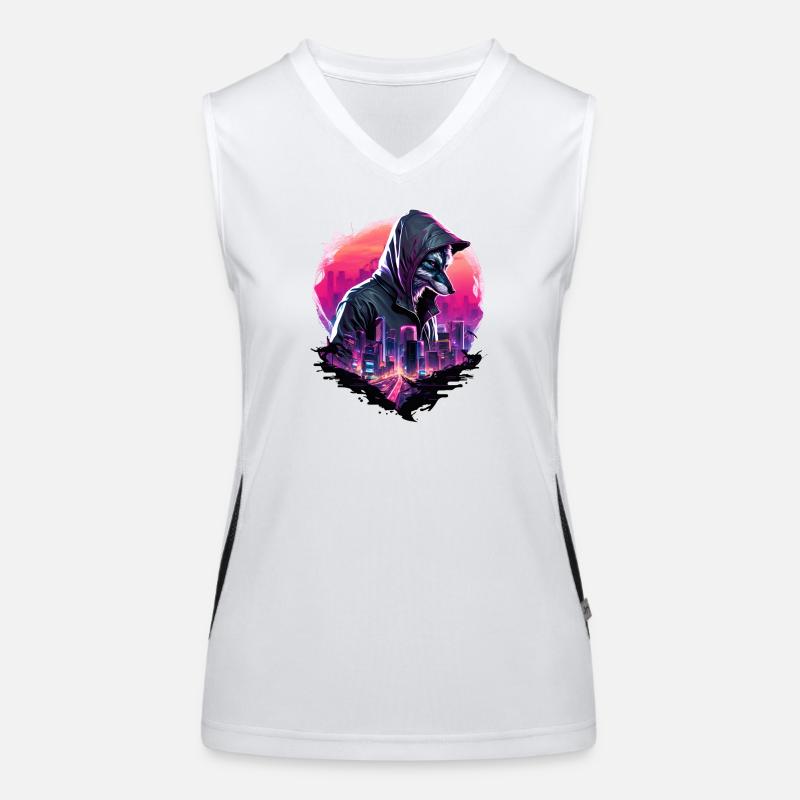 Synthwave Wolf avec skyline Débardeur respirant contrasté Femme