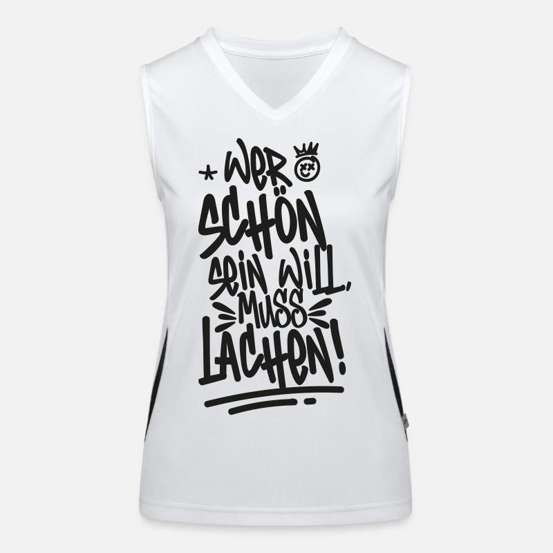 Wer schön sein will, muss lachen! – Frecher Spruch Funktionelles Kontrast-Tank Top für Frauen