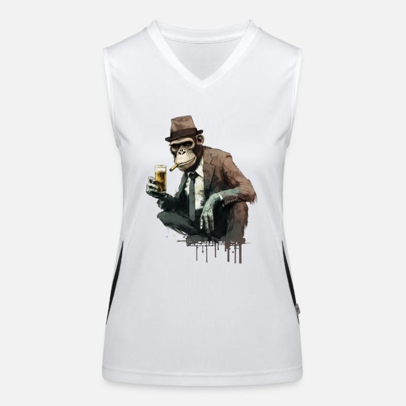 Gangster chimpanzee with beer in a crouch Women's Functional Contrast Tank Top