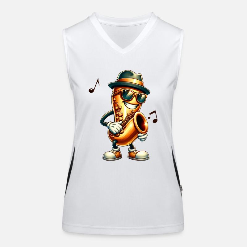 Jazz It! 🎷 Cool Saxophone with Hat and Shades Women's Functional Contrast Tank Top