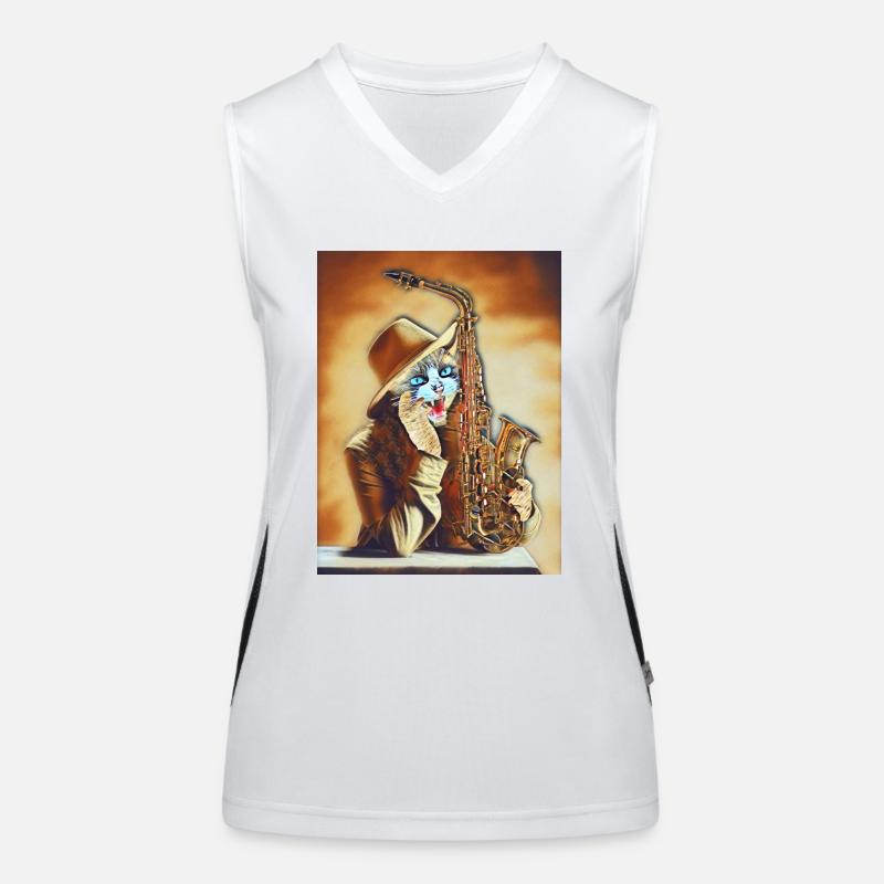 Cat Playing the Saxophone Women's Functional Contrast Tank Top