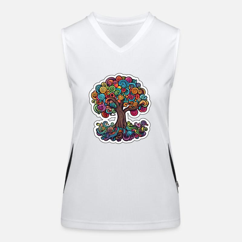 Arbre de vie coloré arbre avec des boucles colorées abstrait Débardeur respirant contrasté Femme