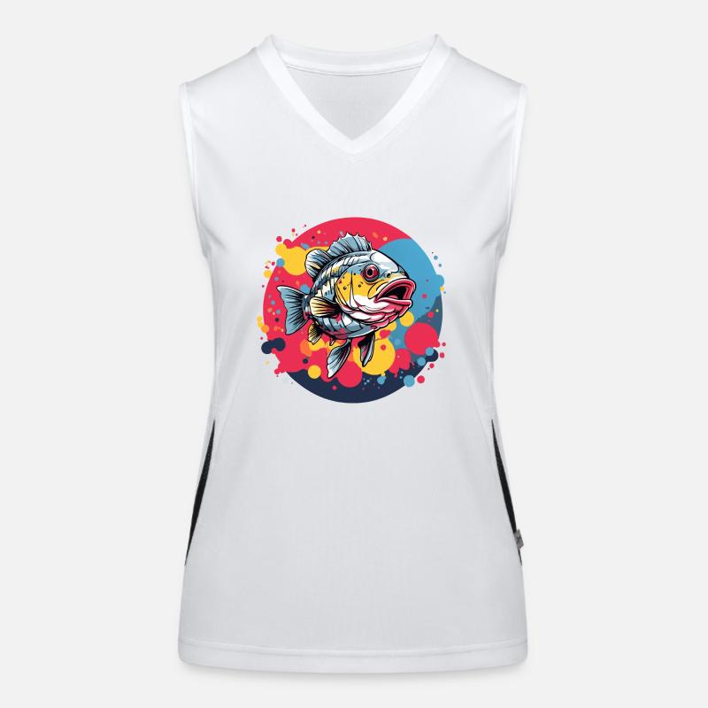 Barsch im Farbkreis. Herrlich buntes Barschdesign Funktionelles Kontrast-Tank Top für Frauen