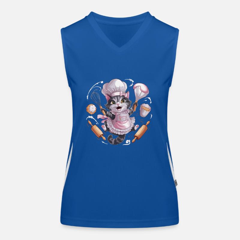 Liebenswerte Katze beim Backen Funktionelles Kontrast-Tank Top für Frauen