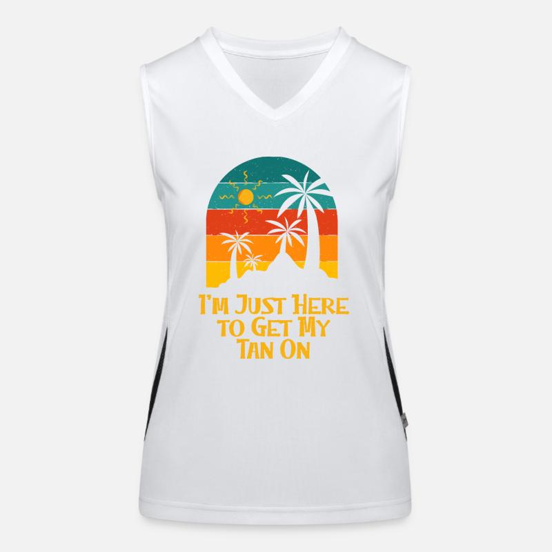 Here to Get My Tan On Sunbathing Beach Tanning Funktionelles Kontrast-Tank Top für Frauen