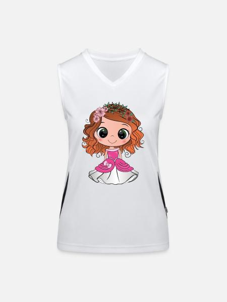 Princesse rousse aux yeux verts et une robe rose - Débardeur respirant contrasté Femme - blanc/noir - Devant