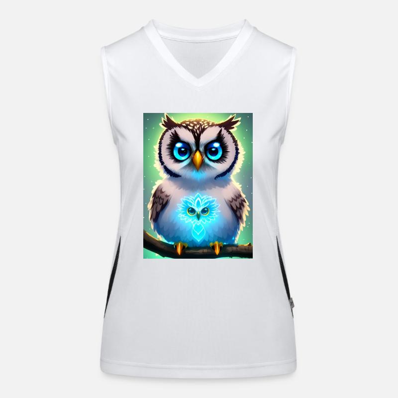 Süße Eule mit leichtender neon Aura & großen Augen Funktionelles Kontrast-Tank Top für Frauen