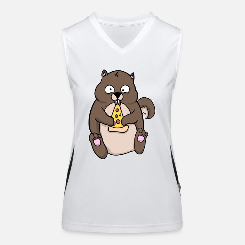 Fat Squirrel Eating Pizza Funny Comic Style Women's Functional Contrast Tank Top