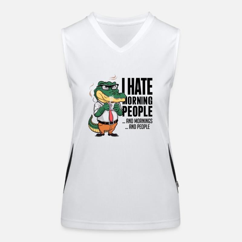 First coffee grumpy crocodile with coffee cup Women's Functional Contrast Tank Top