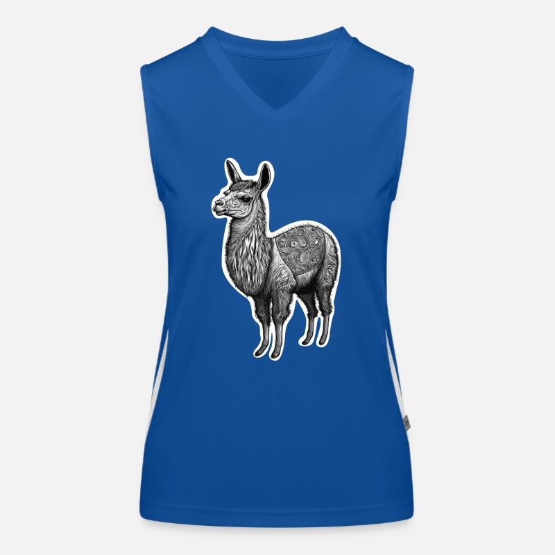 Black and White Llama Drawing with Patterns Women's Functional Contrast Tank Top