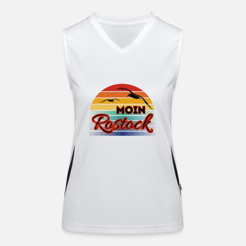 Moin Rostock mit Möwe im Retro Style Funktionelles Kontrast-Tank Top für Frauen
