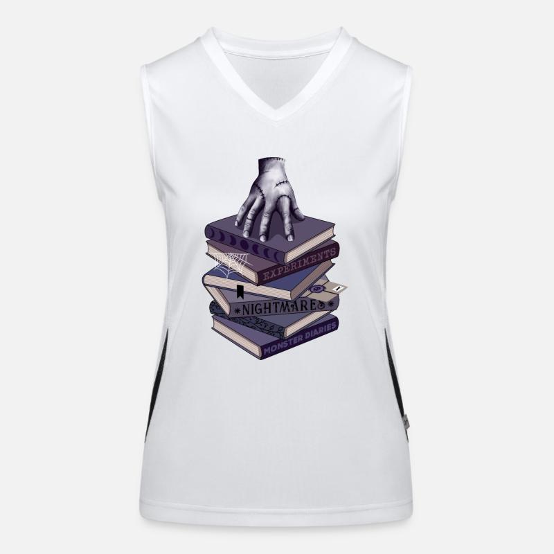 Zombie hand on stack of books Women's Functional Contrast Tank Top