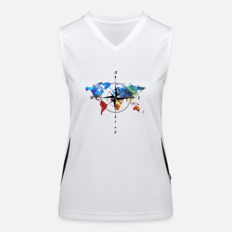 Compass with world map Women's Functional Contrast Tank Top