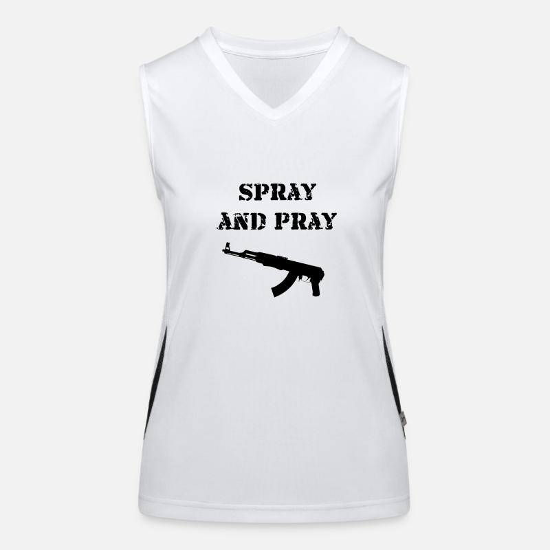 Spray and Pray AK-47 Geschenk Idee Funktionelles Kontrast-Tank Top für Frauen