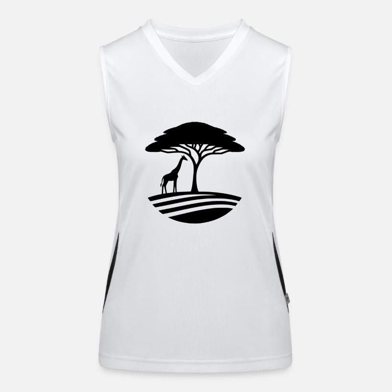 Elegant giraffe silhouette under an acacia tree Women's Functional Contrast Tank Top